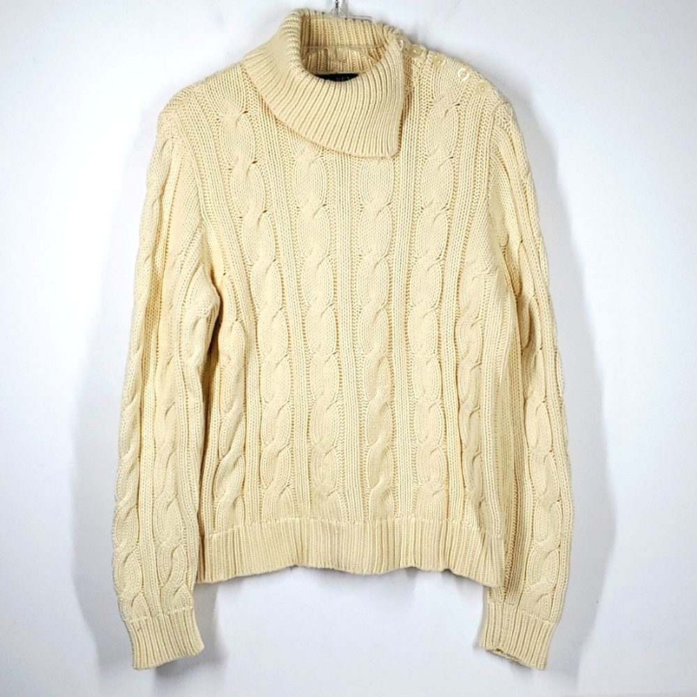 Lauren Ralph Lauren Classic Creme Cable Knit Sweater XL EUC